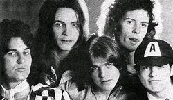 One of the AC/DC's lineups in 1973: Evans, Bailey, M. Young, Clack and A. Young.