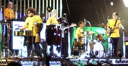 Beastie Boys, Big Day Out Melbourne Australia 2005. From left to right: Mix Master Mike, Alfredo Ortiz, MCA, Mike D, Adrock, Keyboard Money Mark (out of frame).