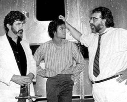 George Lucas, Michael Jackson and Francis Ford Coppola on the set of Captain EO